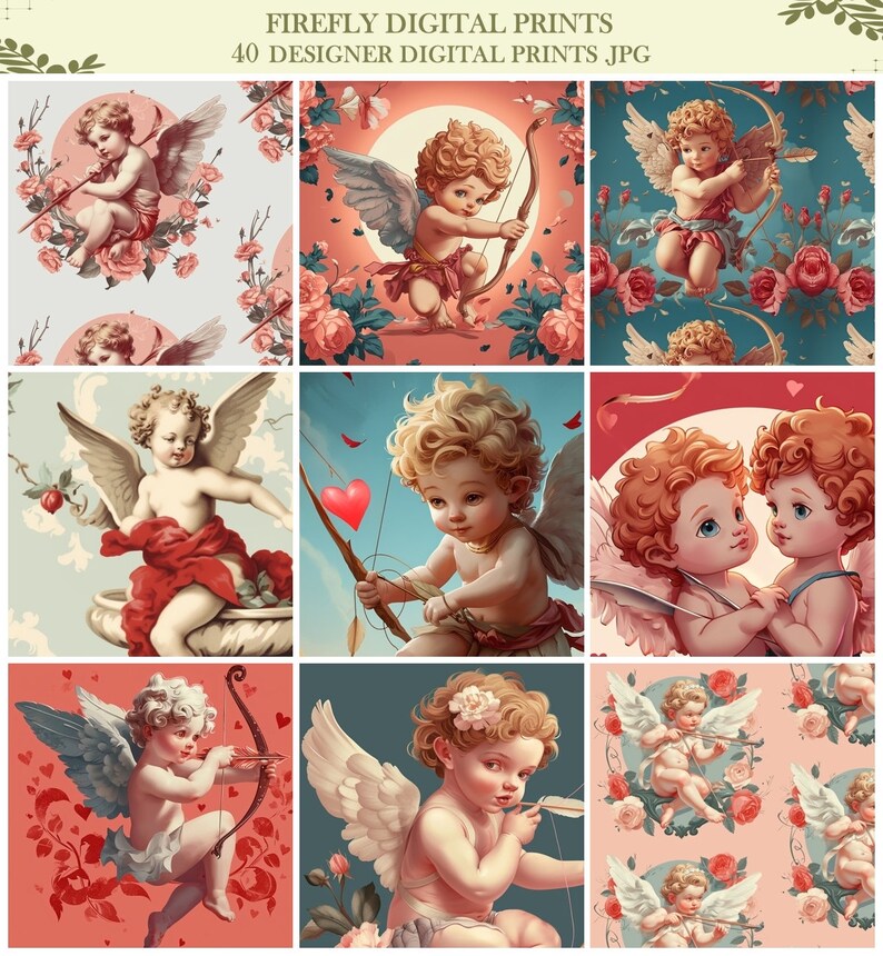 Cupid Valentine Print Digital Valentine Pattern Cute Cupid Paper Heart ...