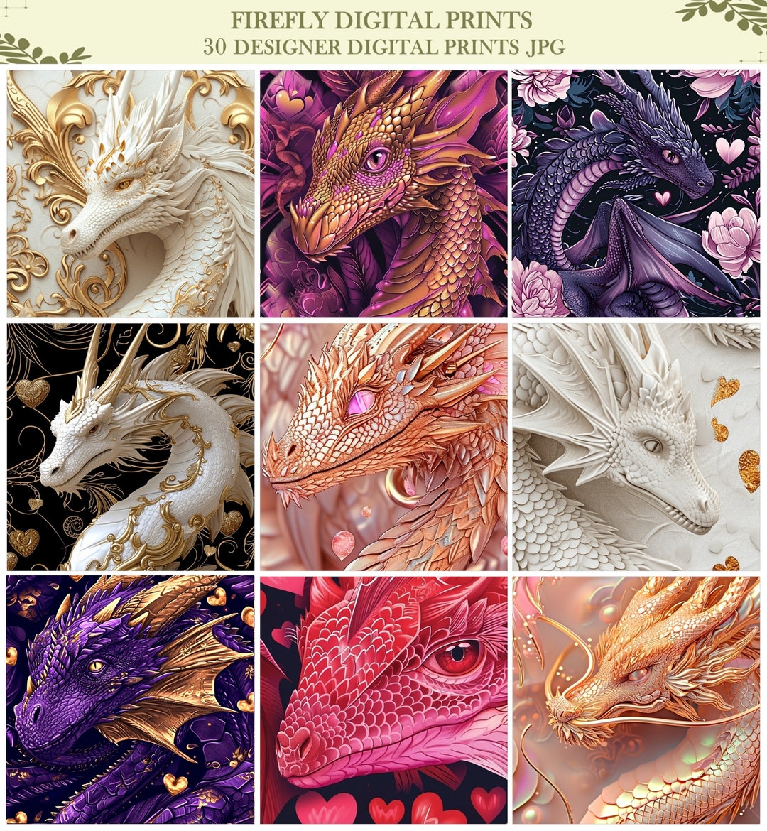 Dragon Valentine Digital Print Fantasy Dragon Pattern Fantasy Valentine ...