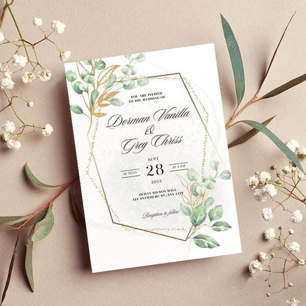 Elegant Gold Luxury Wedding Invitation Template Download, Wedding Invite, Editable Invite, Instant Download, Luxury Wedding Invitation