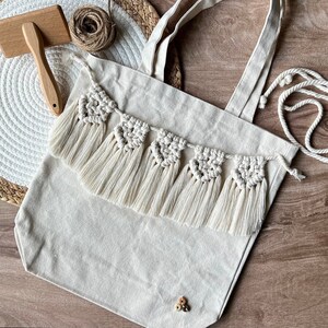 Macrame tote bag| Tote bag with macrame |Boho tote bag |Tote bag canvas |Aesthetic tote bag |Reusable grocery bag |Fashion tote bag