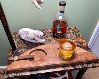 Whiskey barrel head coaster and ashtray pipe or cigar