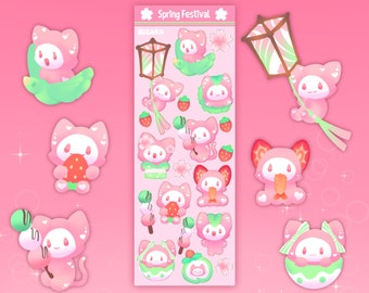 Spring festival sticker sheet for deco journaling scrapbooking cute kawaii pink themed