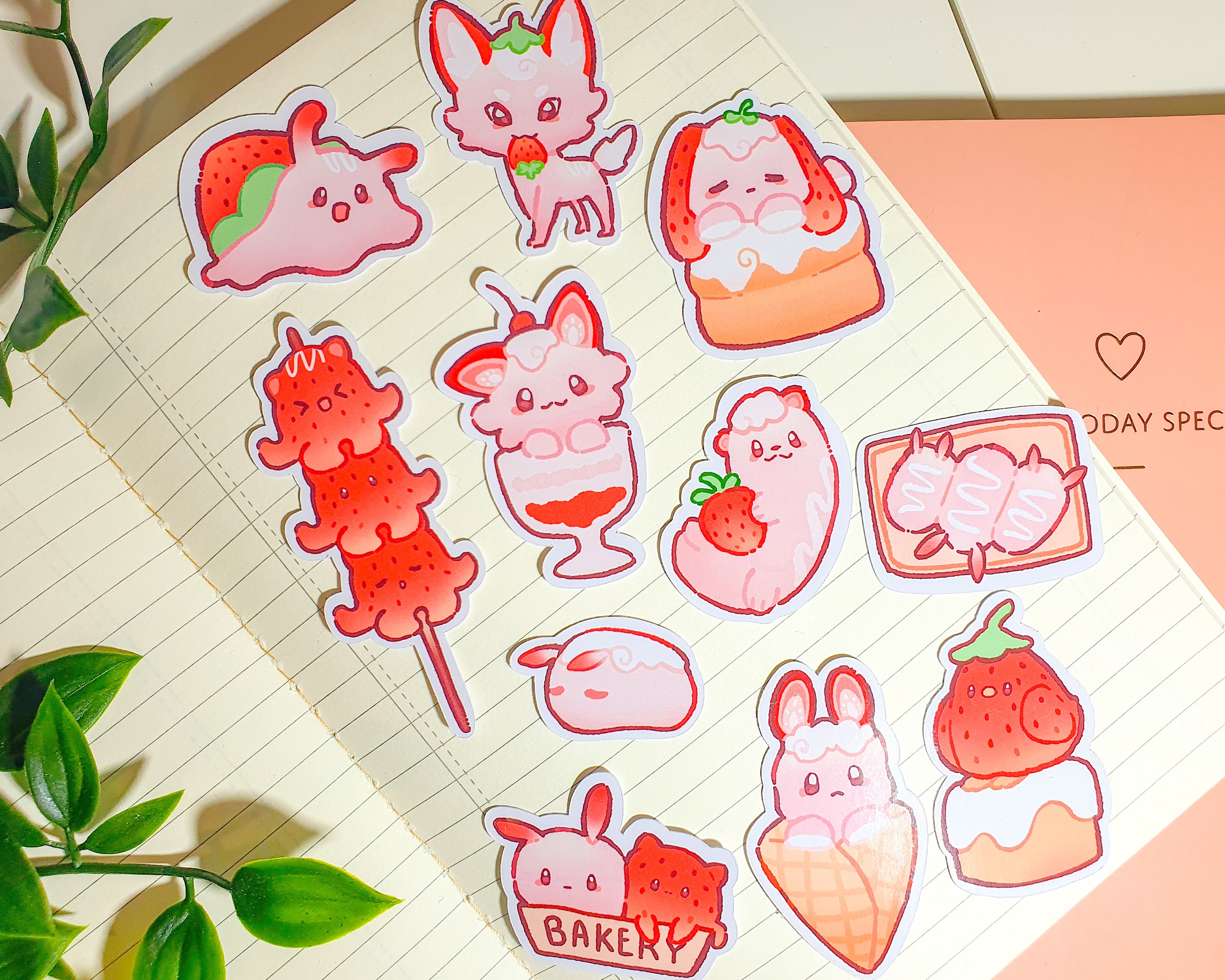 Strawberry Animals Flake Sticker Kawaii Cute Die Cute Stickers - Etsy