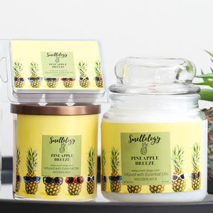 Pineapple Breeze, Wooden Wick Coconut Candle, Refreshing/Fruity/Herbal Scented Candle