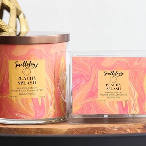 Peachy Splash, Wooden Wick Coconut Candle, Refreshing/Clean/Fruity Scented Candle