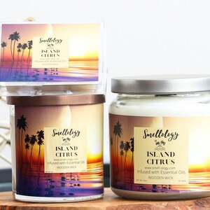 Island Citrus, Wooden Wick Coconut Candle, Sweet/Clean/Fruity Scented Candle