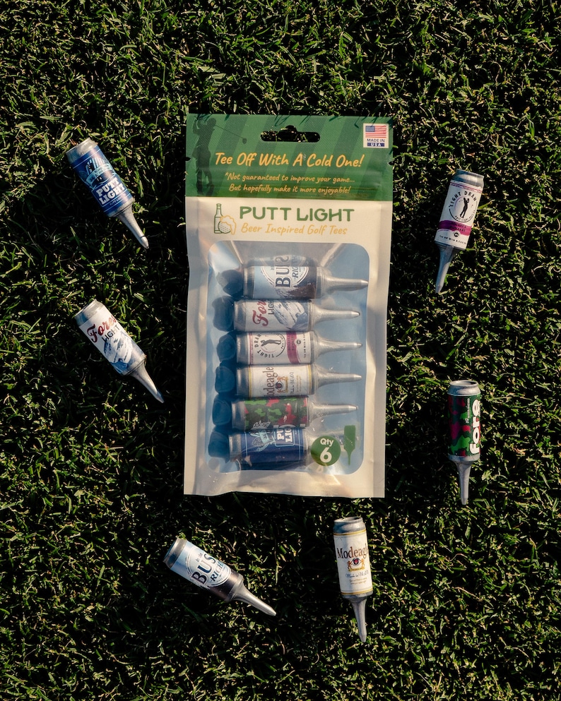Set di tee da golf a forma di lattina di birra - Idee regalo natalizie a tema golf, regali divertenti per uomini, regalo per il Secret Santa, accessori da golf originali immagine 3