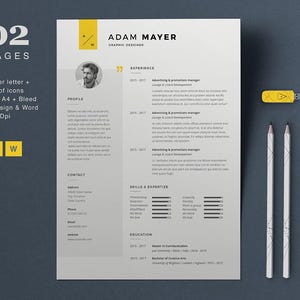 Modelo de currículo profissional de 2 páginas + carta de apresentação | InDesign, Illustrator e Word | Tamanhos A4 e US Letter | Conjunto de ícones | CMYK e 300 DPI