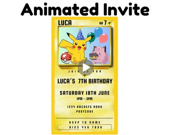 Pokemon Birthday Invitation Pikachu Invite Birthday Party Kids Pika Pokeball animated invitation