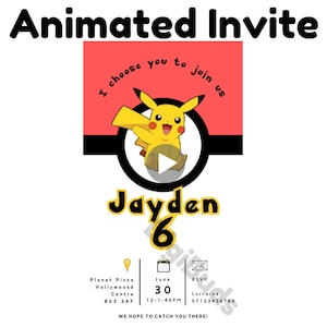 Pokemon Ball Verjaardagsuitnodiging Pikachu Invite Verjaardagsfeestje Kids Pika Pokeball geanimeerde uitnodiging