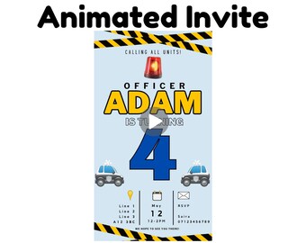 Police Birthday Invitation Policeman Invite Police Officer Birthday Party Kids Cop Car Vehicle animated invitation