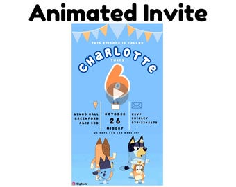 Bluey Family Bingo dancing digital invitations evite, Bluey mobile invite, Bluey birthday