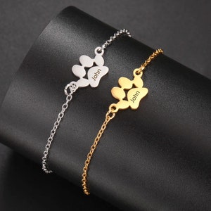 Personalized Pet Paw Bracelet: Engraved Name, Stainless Steel Dog Cat Jewelry
