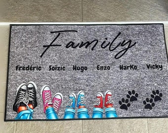 Regalo di famiglia personalizzato, regali personalizzati per lei, regalo per le donne, zerbino personalizzato, regalo per mamma, papà, decorazione per portico anteriore, zerbino