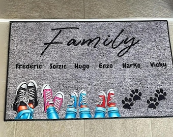 Paillasson personnalisé avec noms de famille : tapis de bienvenue Shoes & Paws