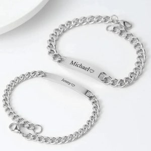 Gravierte Paar Armbänder: Personalisierte 18K Vergoldete Passende Set Jahrestag Valentinstag Mann Frau