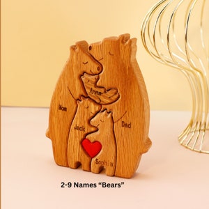 Wooden Bear Family Puzzle, Engraved Family Name Puzzle, Family Keepsake Gift for Parents, Animal Family, Family Home Decor Gift for Kids