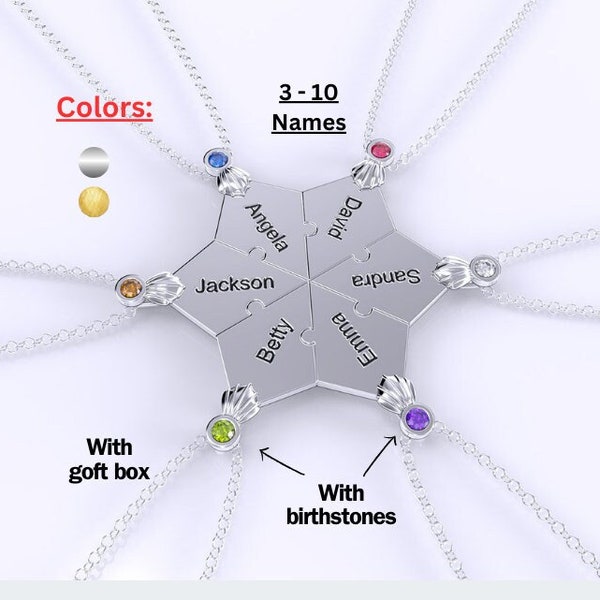 Personalisierte Name Herz Puzzleteil Halskette, Bester Freund Halskette BFF Halskette Für 2/3/4/5/6/7/8/9/10 Familie Freundschaft Liebe Anhänger Geschenk