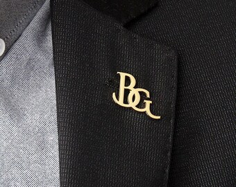Personalized Initial Letters Brooch, Bride - Groomsmen Initials Brooch, Silver Lapel Pin Men Suits, Wedding Letter Lapel Pin, Groomsmen Gift
