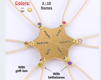 Personalized Name Heart Puzzle Piece Necklace, Best Friend Necklace BFF Necklace For 2/3/4/5/6/7/8/9/10 Family Friendship Love Pendants Gift