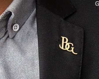 Personalized Initials Jacket Lapel Pin, Unique Letter Lapel Pin, Custom Logo Label Brooch, Gold İnitial Brooch, Gift For dad, Groom Brooch