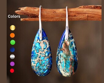 Pendientes de gancho de sedimento marino, pendientes colgantes de piedras preciosas azules naturales, pendientes de gota curativa, pendientes de puesta a tierra de meditación de paz interior regalo DIY