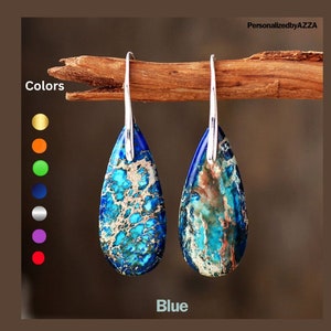 Sea Sediment Hook Earrings, Natural Blue Gemstone Dangle Earrings, Healing Drop Earrings, Inner Peace Meditation Grounding Earrings Gift DIY