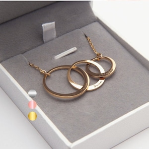 925 Silver Family Necklace Linked Circles Engraved Family Name Necklace Personalized Circle Necklace Interlocking Circle Necklace Valentines