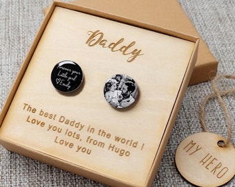 Regalo del Día del Padre, Gemelos del padre de la novia, Gemelos personalizados, Gemelos de boda, Gemelos de fotos, Recuerdo de boda, Regalo para papá