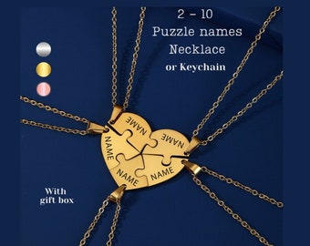 Personalisierte Name Herz Puzzleteil Halskette, Bester Freund Halskette BFF Halskette Für 2/3/4/5/6/7/8/9/10 Familie Freundschaft Liebe Anhänger Geschenk
