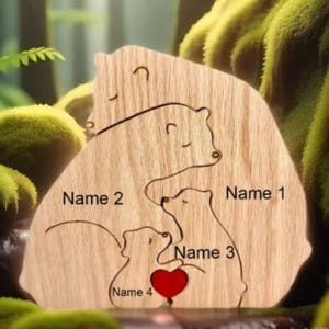 Fathers Mothers Day Gift Wooden Bear Family Puzzle, Engraved Family Name Puzzle, Family Gift for Parents, Animal Family, Family Home Decor