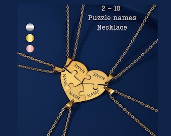 Collar personalizado con nombre y pieza de rompecabezas de corazón, collar para mejor amiga, collar BFF para 2/3/4/5/6/7/8/9/10, regalo de amistad familiar y amor.