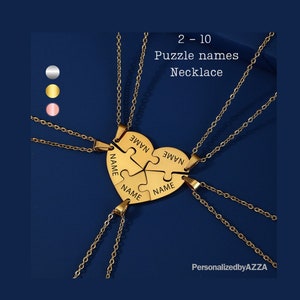 Personalisierte Name Herz Puzzleteil Halskette, Bester Freund Halskette BFF Halskette Für 2/3/4/5/6/7/8/9/10 Familie Freundschaft Liebe Anhänger Geschenk