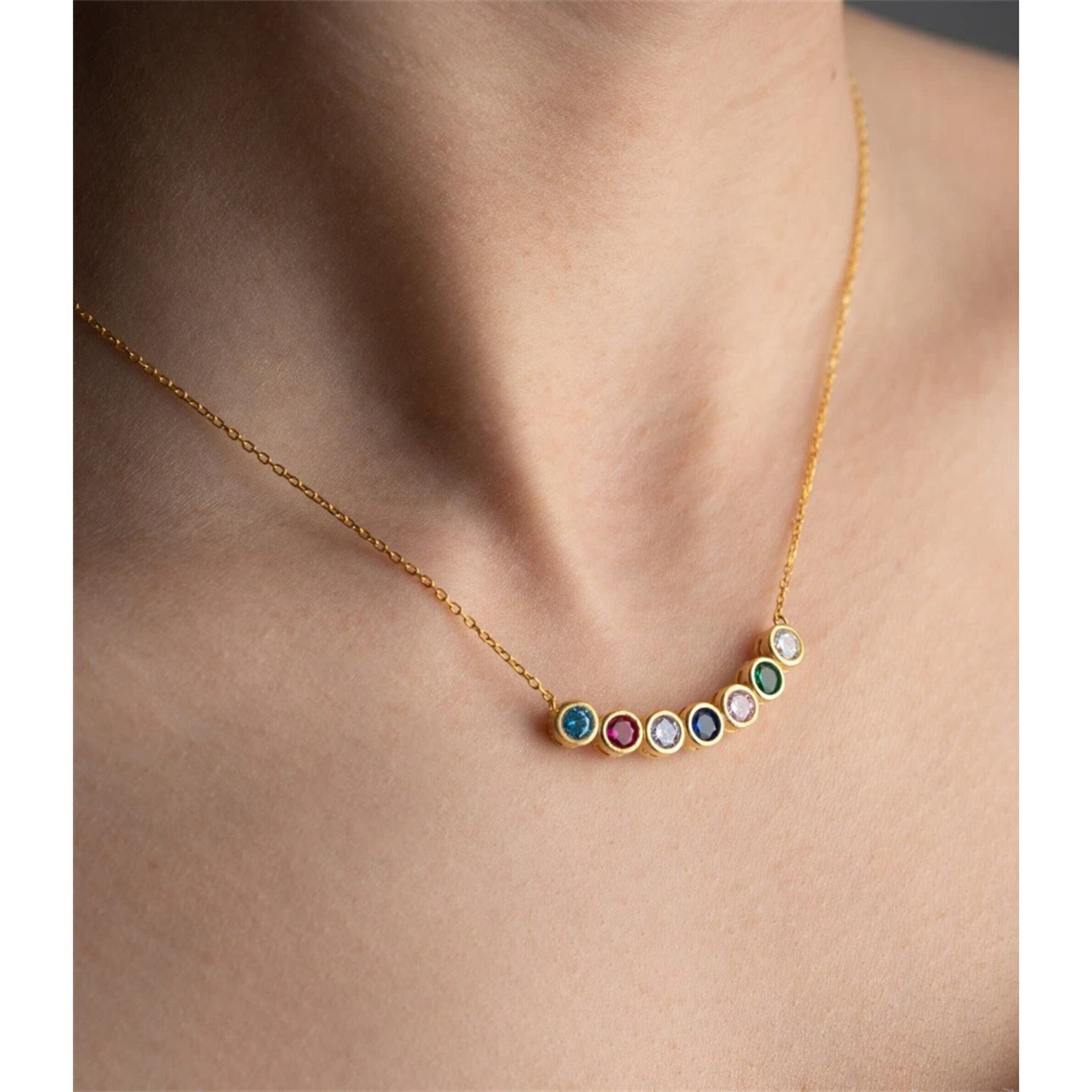 Gold Family Birthstone Necklace, Birthstone Gift, Bridesmaid Gift, Gift for Mom, Birthday Gift, Birthstone Jewelry Gift, Valentines Day Gift
