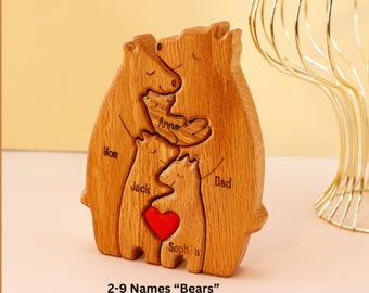 Wooden Name Puzzle Bear Family Puzzle | Custom Puzzle Gifts for Parents, Custom Baby Name Puzzle, Names Personalized Puzzle Fathers day gift