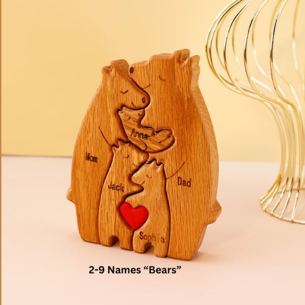 Wooden Name Puzzle Bear Family Puzzle | Custom Puzzle Gifts for Parents, Custom Baby Name Puzzle, Names Personalized Puzzle Fathers day gift