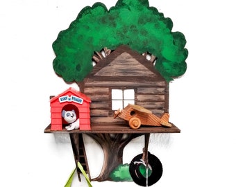 Treehouse Clubhouse STENCILS INCLUDED + How-To Video -- Paintable Wood Shelf with Hook Hangers -- Arts and Crafts Kit for Adults or Kids