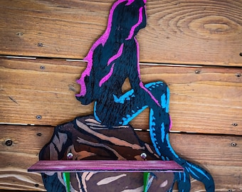 Little Mermaid Princess STENCILS INCLUDED + How-To Video -- Paintable Wood Shelf with Hook Hangers -- Arts and Crafts Kit for Adults or Kids