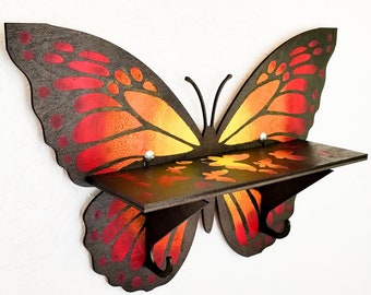 Garden Butterfly STENCILS INCLUDED + How-To Video -- Paintable Wood Shelf with Hook Hangers -- Arts and Crafts Kit for Adults or Kids