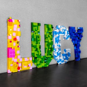 Customizable Brick Block Buildplate Alphabet Wall Decor - COMPATIBLE WITH LEGO, Personalize Name Letters for Nursery, Game Room, Kid Bedroom