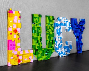 10" Personalized Interactive Alphabet Letters | COMPATIBLE WITH LEGO | Custom Wall Name Decor | Kids Play Room Brick Art | Baseplates Only