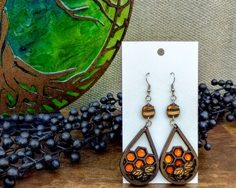 Winnie the Pooh Bumblebee and Honeypot Acrylic Stained Glass Suncatcher Hypoallergenic Earrings