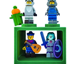 Green Minfig Display Shelf Brick | Mount It. Display It. Build With It.  | COMPATIBLE WITH LEGO Classic Blocks & Minifigures