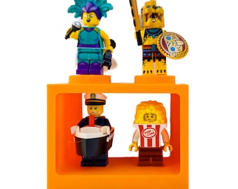 Orange Minfig Display Shelf Brick | Mount It. Display It. Build With It.  | COMPATIBLE WITH LEGO Classic Blocks & Minifigures