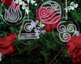 Element Symbols (Water, Fire, Earth, Air) Set of 4 Clear Acrylic Ornaments