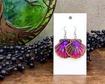 Little Mermaid Seashell Acrylic Stained Glass Suncatcher Hypoallergenic Earrings