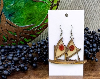 Moana Boat Acrylic Stained Glass Suncatcher Hypoallergenic Earrings