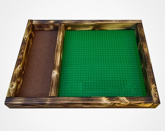 Building Block Tray with Loose Brick Storage | COMPATIBLE WITH LEGO Bricks | 12x16 Wood Play Tray | Chemical-Free Finish | Personalized Gift