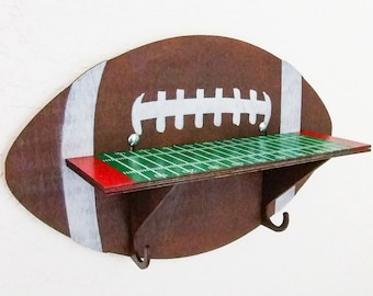 Football and Field STENCILS INCLUDED + How-To Video -- Paintable Wood Shelf with Hook Hangers -- Arts and Crafts Kit for Adults or Kids