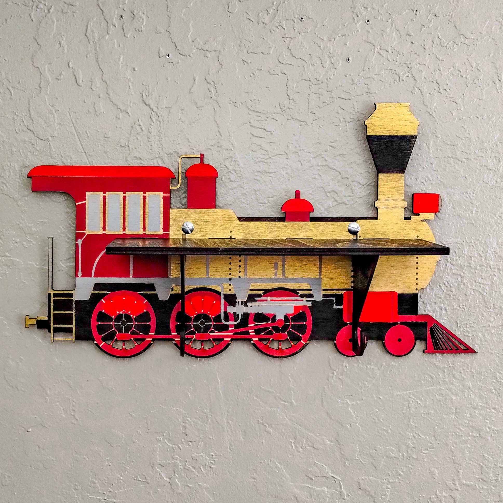 Stencil Engine Example Train Engine STENCILS INCLUDED + How-to Video -- Paintable Wood Shelf ...
